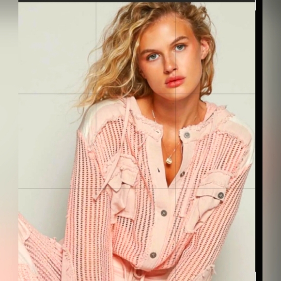 POL Sweaters - NWOT POL Open Knit Button Down  Pocket Hoodie. Size S.